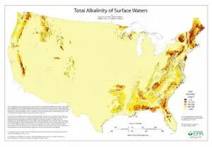 Map of alkalinity in surface waters in the U.S.