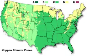 The major Köppen zones in the U.S.